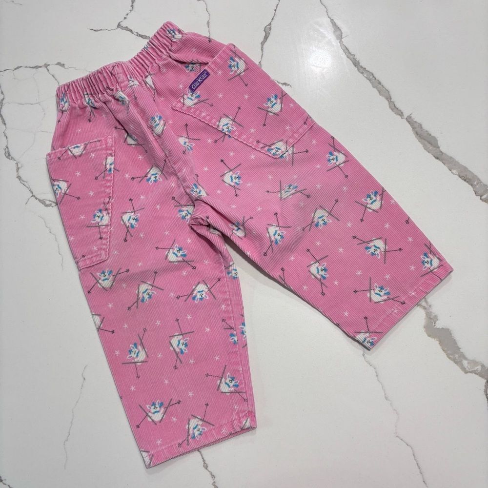Vintage 1980s Union USA OshKosh Girl's Pink Corduroy  Skiing Bunnies Size 18 Mos